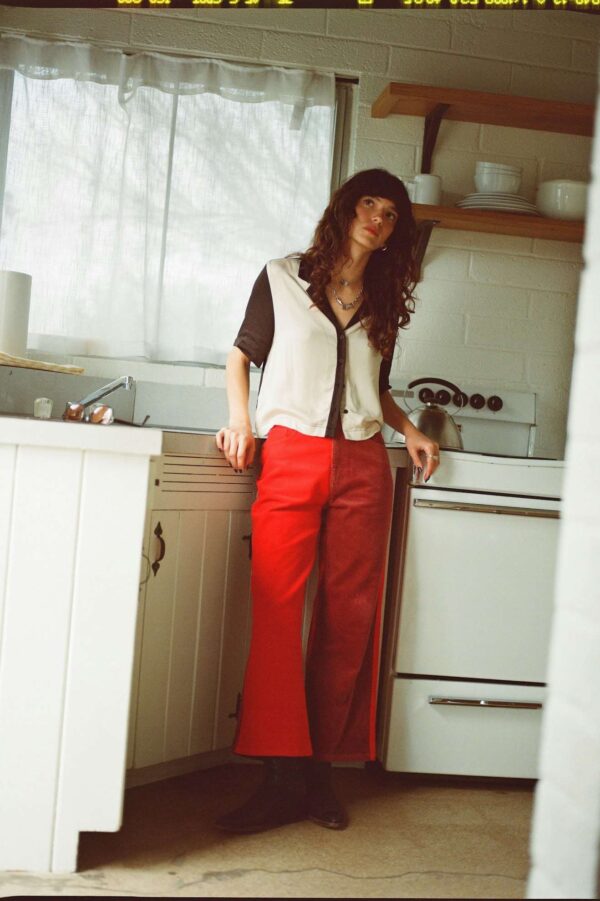 Margo Cropped 5-Pocket Pant - Cowhide/Mars Red Cord - Image 4